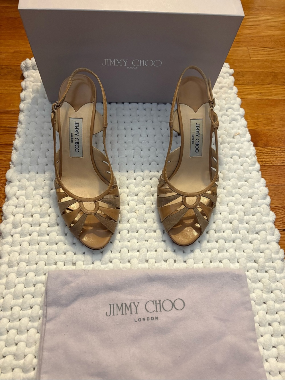 Jimmy Choo Tan Leather Strappy Slingback Heels